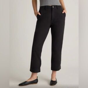 QUINCE Organic Stretch Cotton Twill Straight Leg Cropped Pants Black NWT